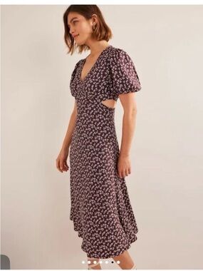 Boden Cut Out Floral Daisy Ditzy Midi Length Tea Dress Purple NWT Size 10